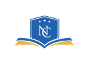 Logo with book and initials Nist College